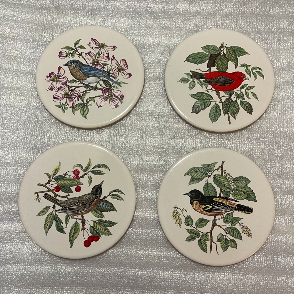 Rare Set of 4 Vintage Hyalyn Ceramic Bird Trivets Coasters 1960s-70s ⚡️